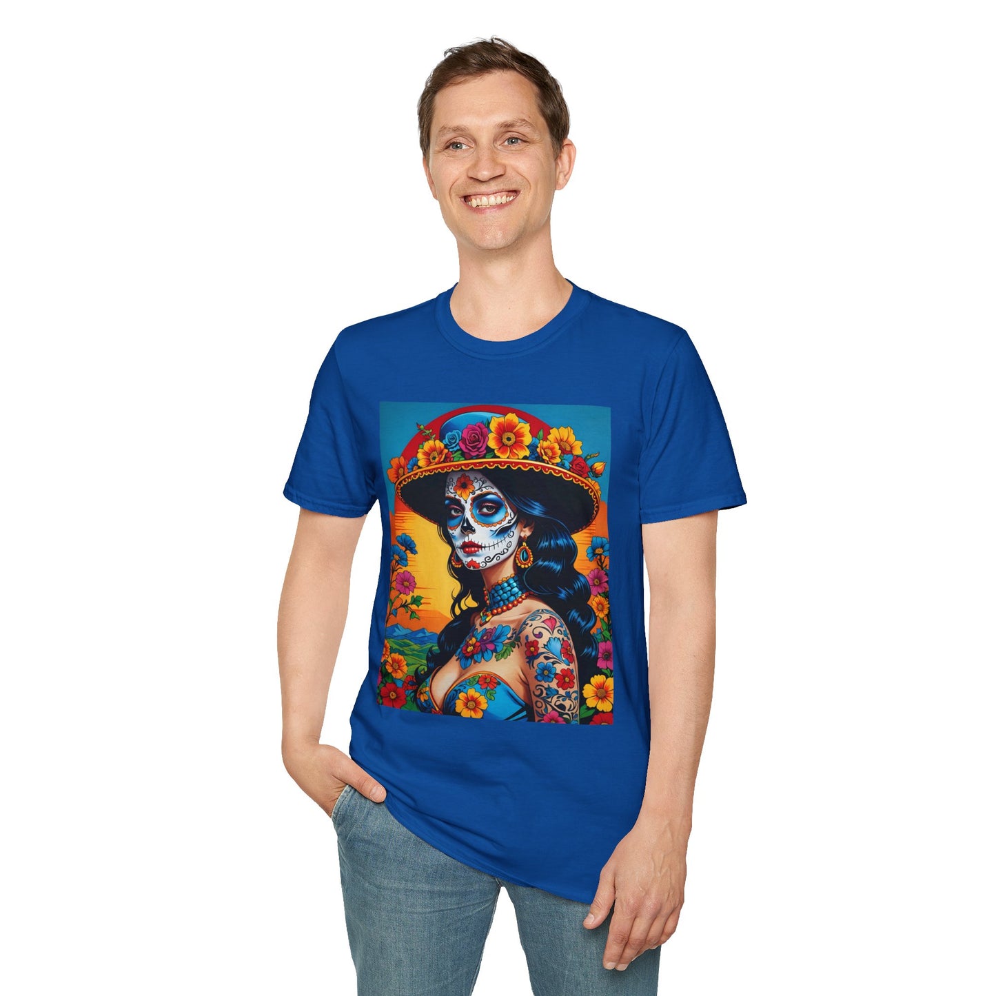 Sugar Skull Tattoo T-Shirt – Día de los Muertos Art Tee – Gift for Skull Art Fans, Tattoo Addicts, and Alternative Fashion Collectors