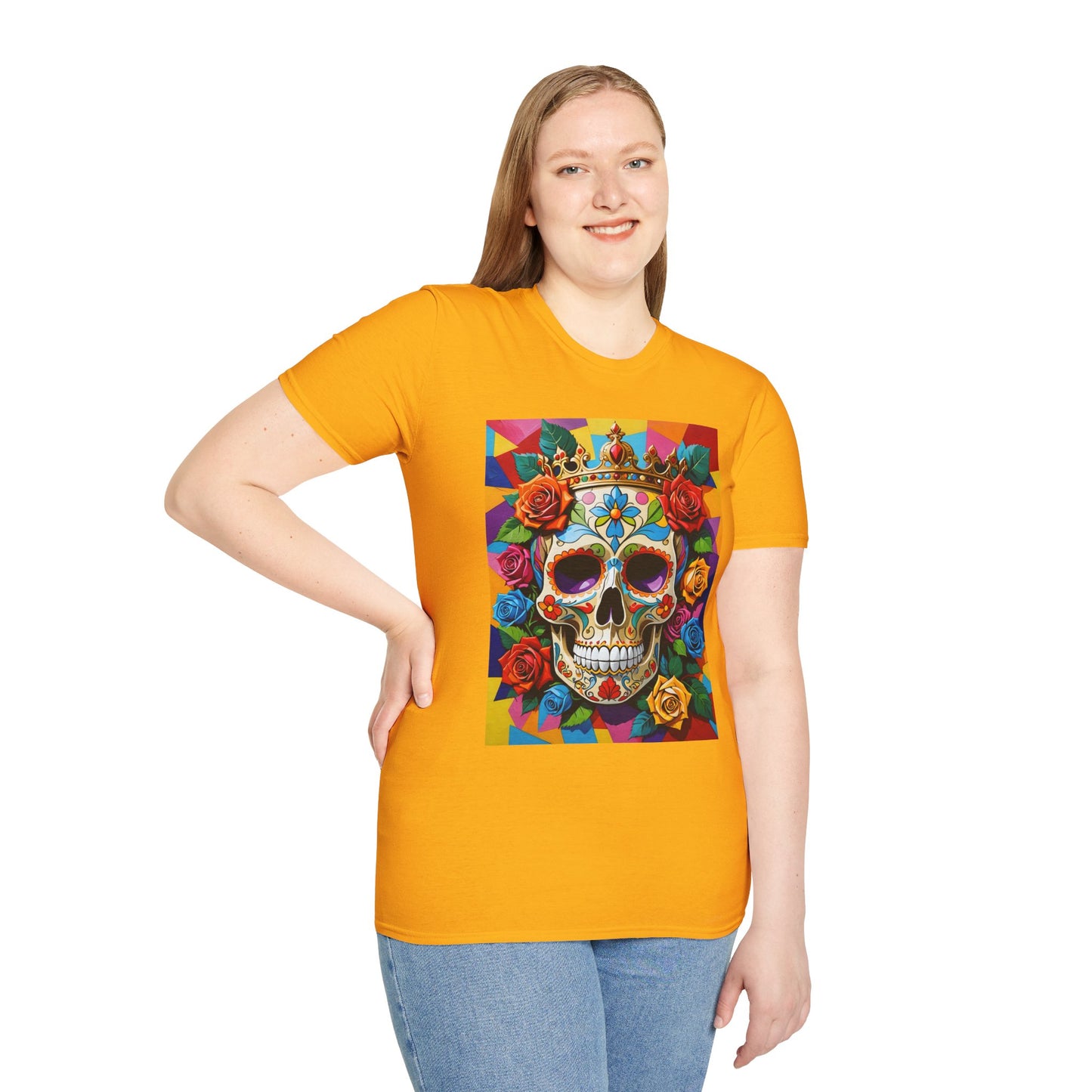 Royal Skull and Roses Shirt – Colorful Crowned Skull Tee – Gift for Halloween Fans, Tattoo Art Collectors, and Bold Fashion Enthusiasts