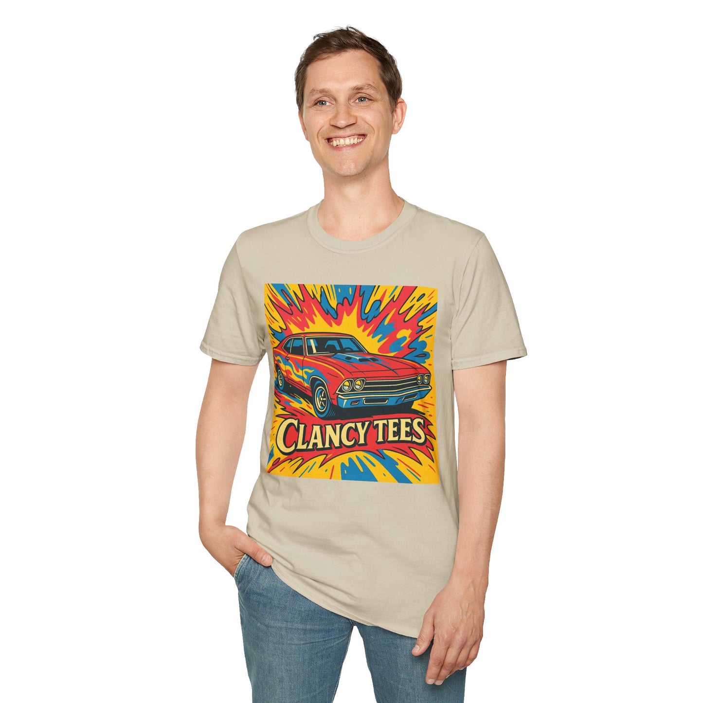 Muscle Car Graphic Tee with Retro Flames | Vintage Car Lover T-Shirt | Gift for Gearheads & Classic Ride Fans | Bold Hot Rod Shirt