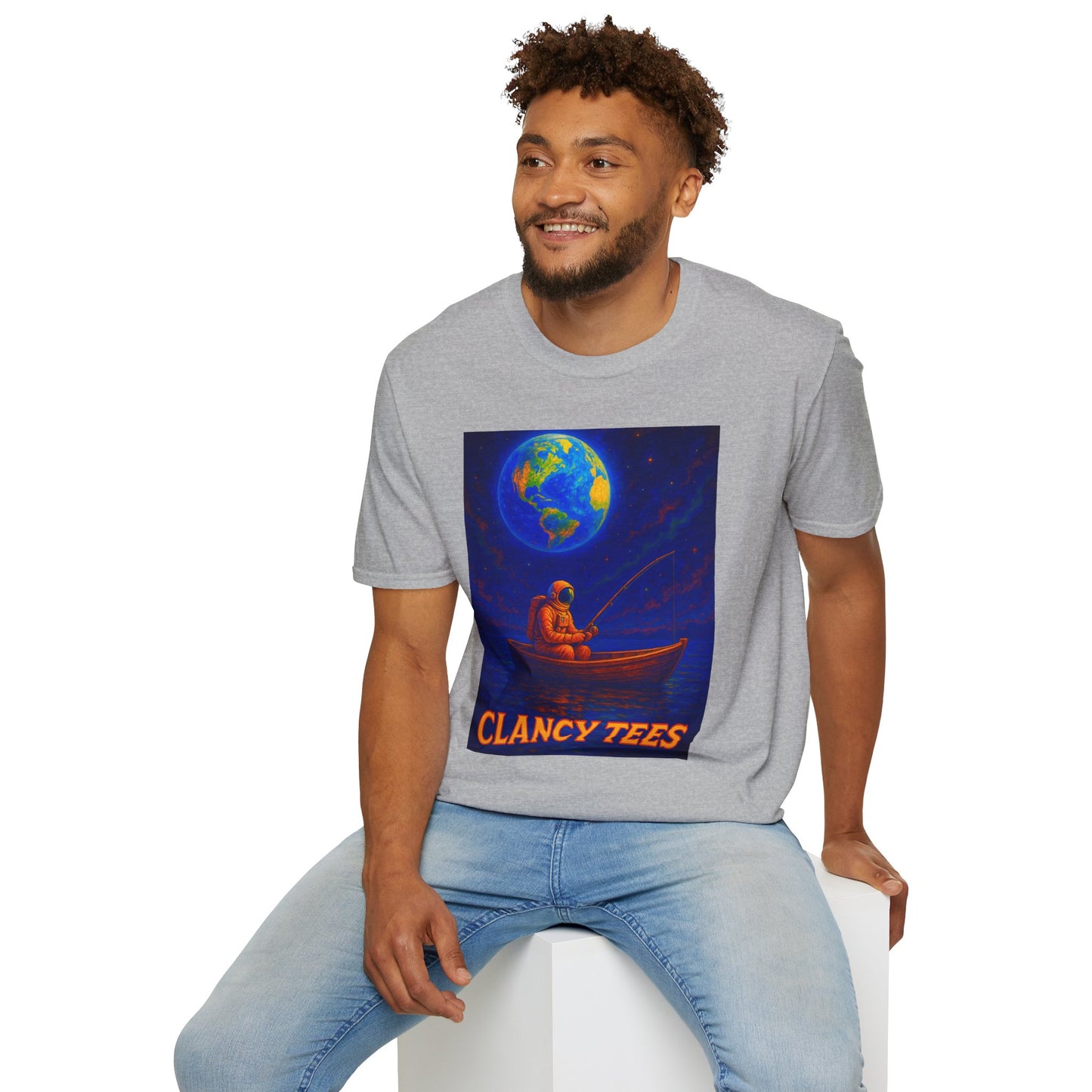 Space Fisherman Graphic T-Shirt, Chill Vibes Tee, Eco-Friendly Gift, Outdoor Enthusiast Apparel, Perfect for Holidays & Summer