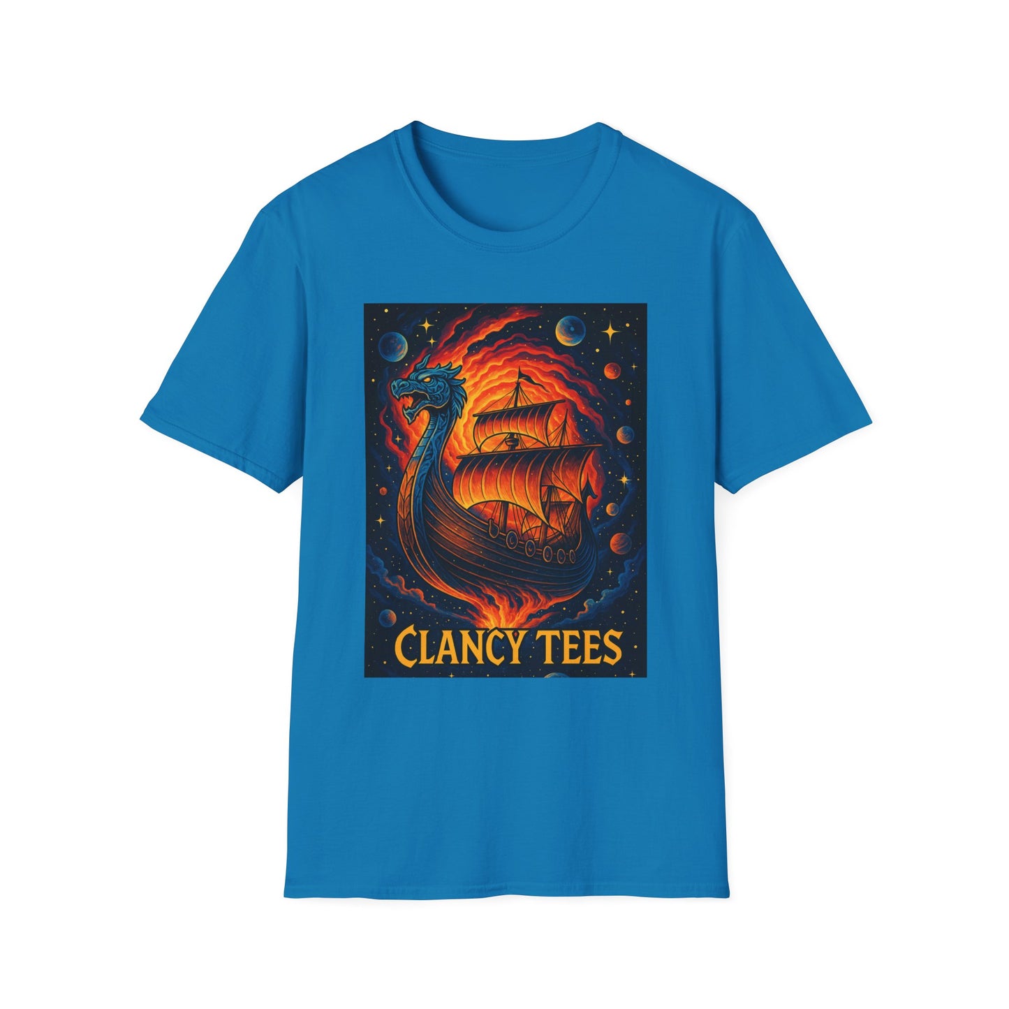 Viking Ship Dragon Shirt – Trippy Norse Mythology Tee with Fiery Cosmic Art – Bold Fantasy Graphic – Gift for Myth Lovers and Warrior Souls