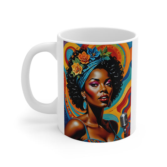 Afrocentric Art Coffee Mug 11oz Colorful Jazz Singer Cup Gift