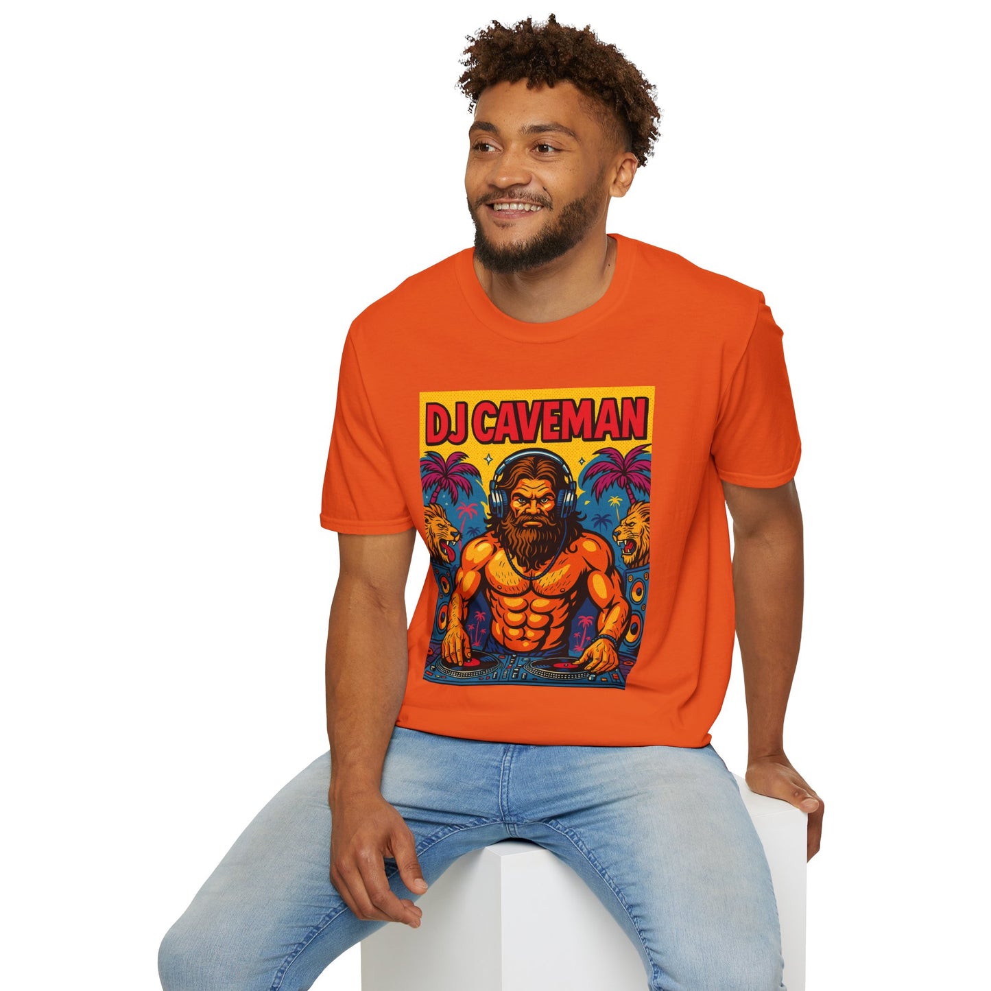 DJ Caveman T-Shirt Funny Rave Party Tee | Prehistoric Clubbing Shirt for Music Lovers | Gift for DJs and EDM Fans | Caveman Aesthetic Shirt