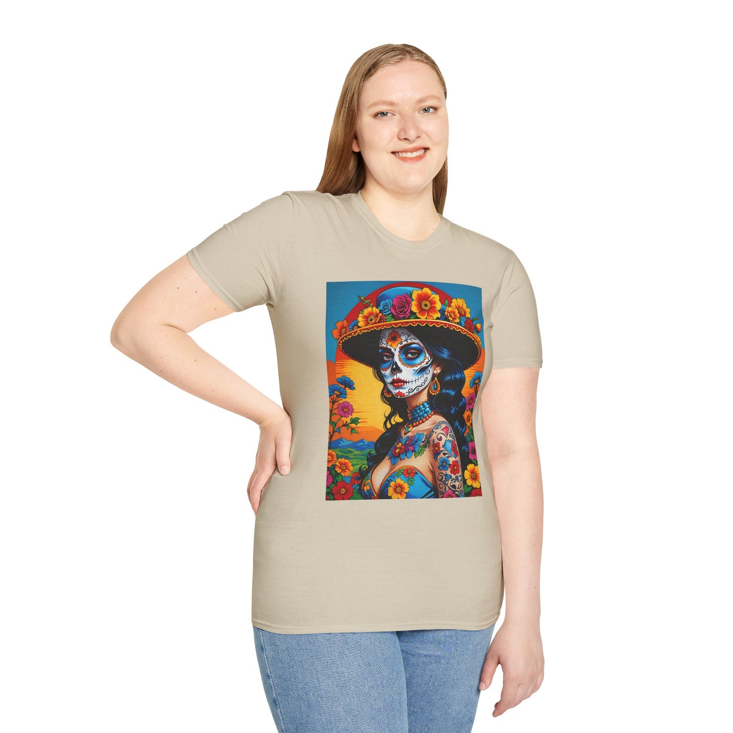 Sugar Skull Tattoo T-Shirt – Día de los Muertos Art Tee – Gift for Skull Art Fans, Tattoo Addicts, and Alternative Fashion Collectors