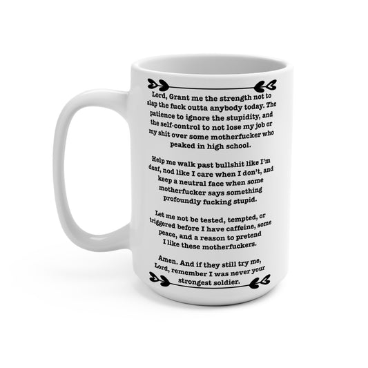 ClancyTees Serenity Prayer 15oz Coffee Mug Funny Profane Office Humor Sarcastic Morning Motivation