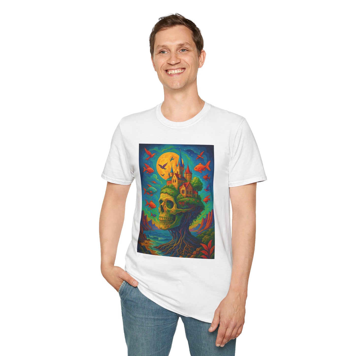 Psychedelic Skull Castle T-Shirt Surreal Fantasy Art Tee | Trippy Gothic Aesthetic Shirt | Gift for Weirdos and Dreamers | Dark Art Forest Top