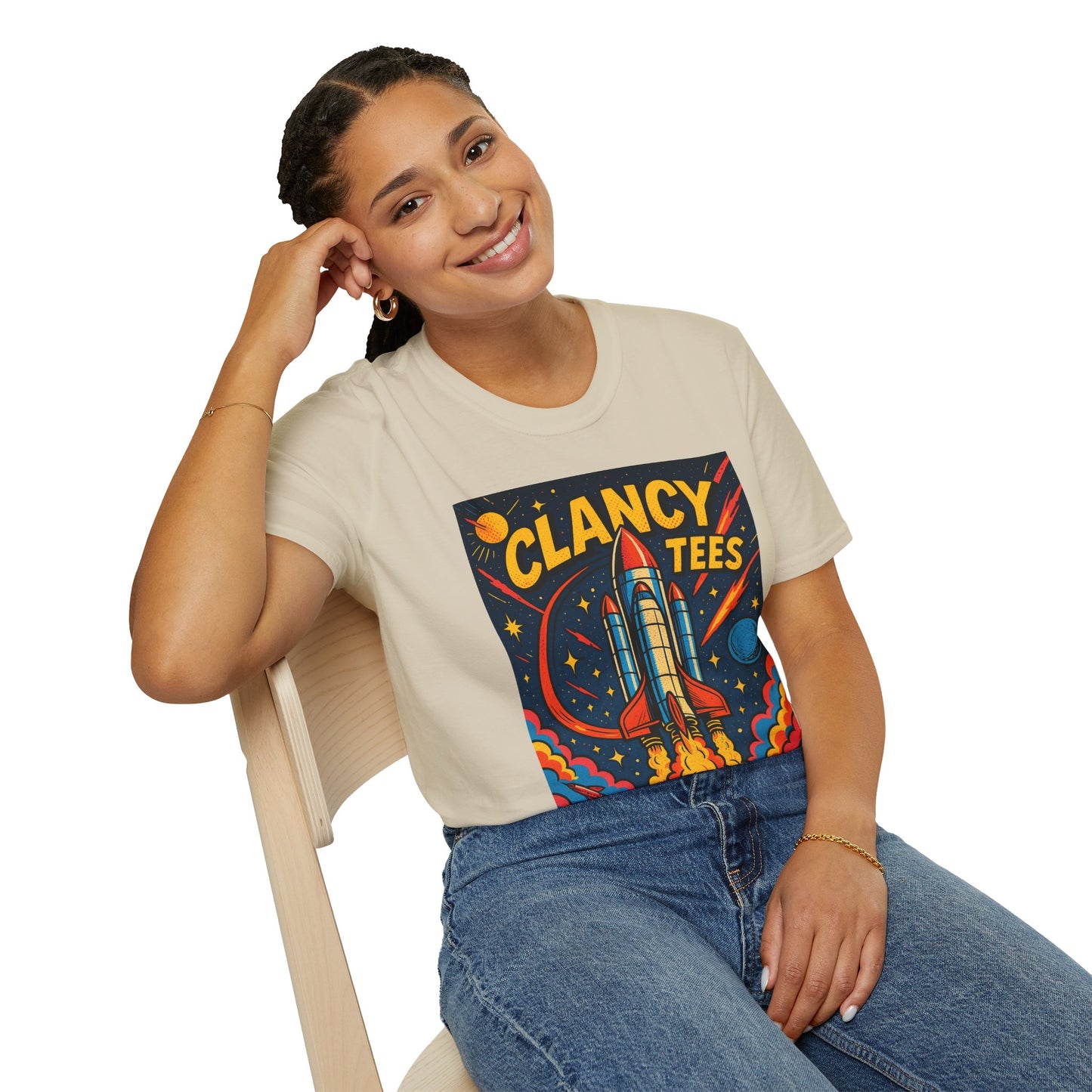 Retro Rocket Ship Shirt Outer Space Graphic Tee | Psychedelic Galaxy Print Top | Gift for Space Nerds and Dreamers | Astronaut Aesthetic Tee