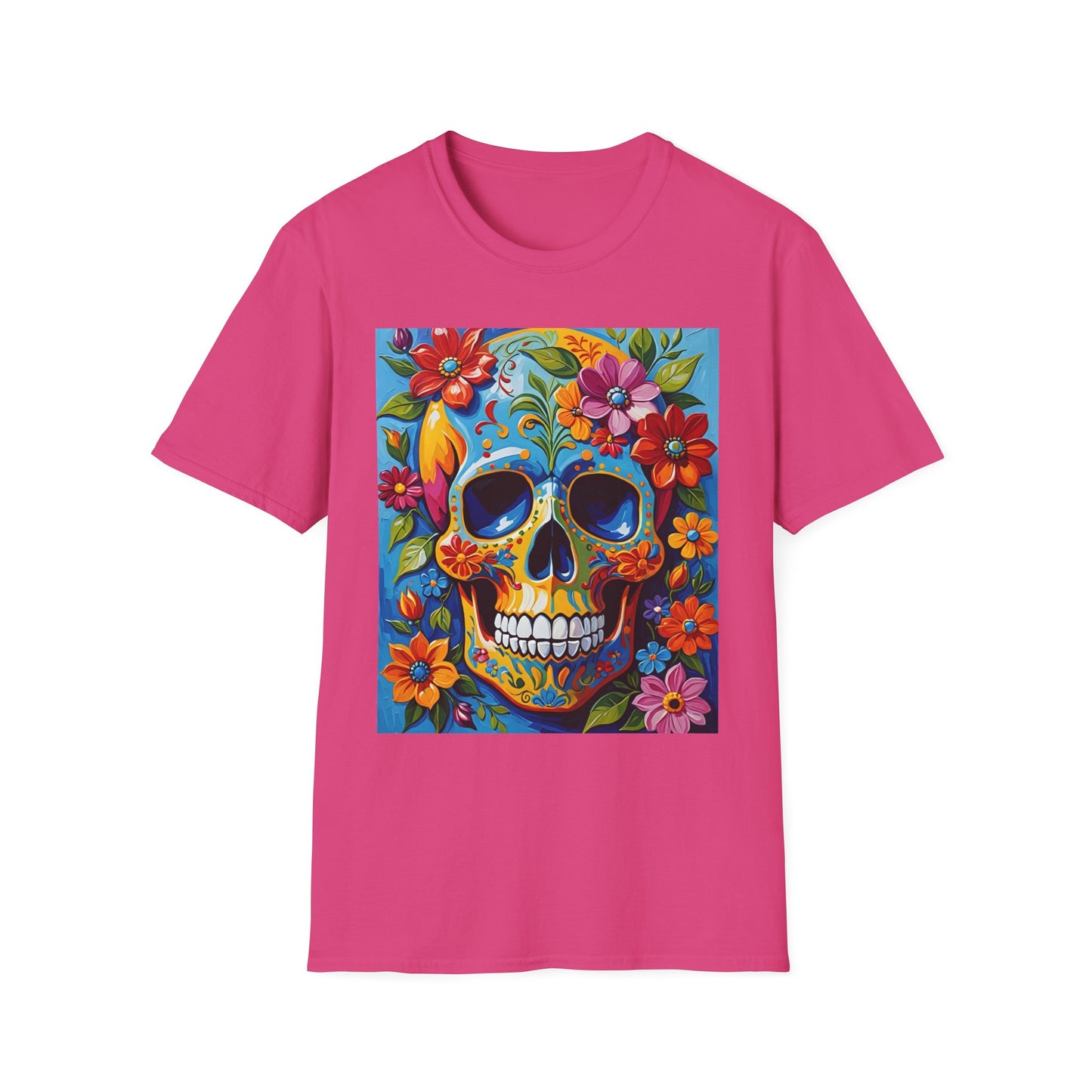 Floral Sugar Skull Shirt – Colorful Skull with Flowers Tee – Gift for Art Lovers, Halloween Fans, and Bold Statement Outfit Seekers