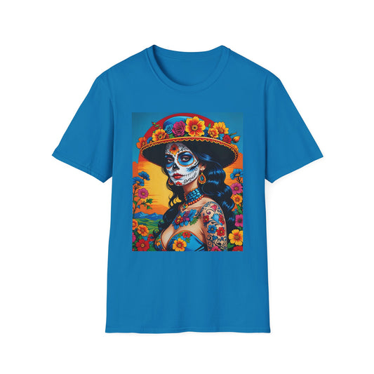 Sugar Skull Tattoo T-Shirt – Día de los Muertos Art Tee – Gift for Skull Art Fans, Tattoo Addicts, and Alternative Fashion Collectors