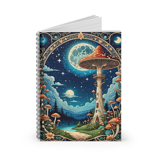 Fantasy Mushroom Moon Spiral Notebook Ruled Line Journal Gift for Writers