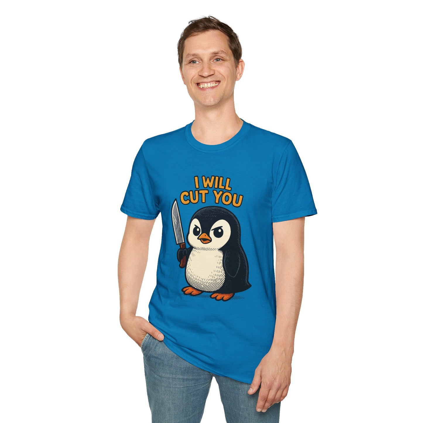 Angry Penguin Knife Shirt – Funny Animal Graphic Tee, Sarcastic Gift for Introverts, Cute but Deadly Humor Shirt