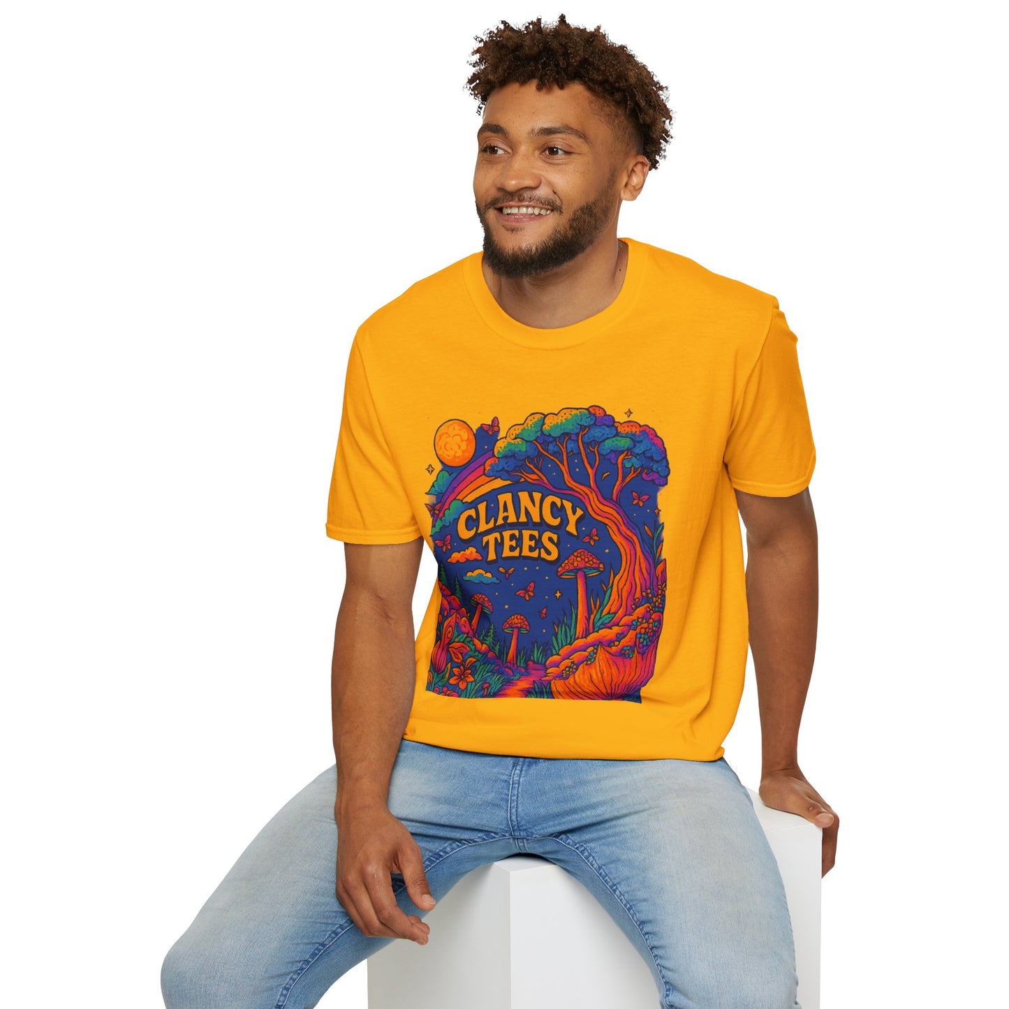 Colorful Nature-Themed Unisex Softstyle T-Shirt - Bohemian Vibe, Perfect for Festivals, Gift for Nature Lovers, Casual Wear, Clancy Tees