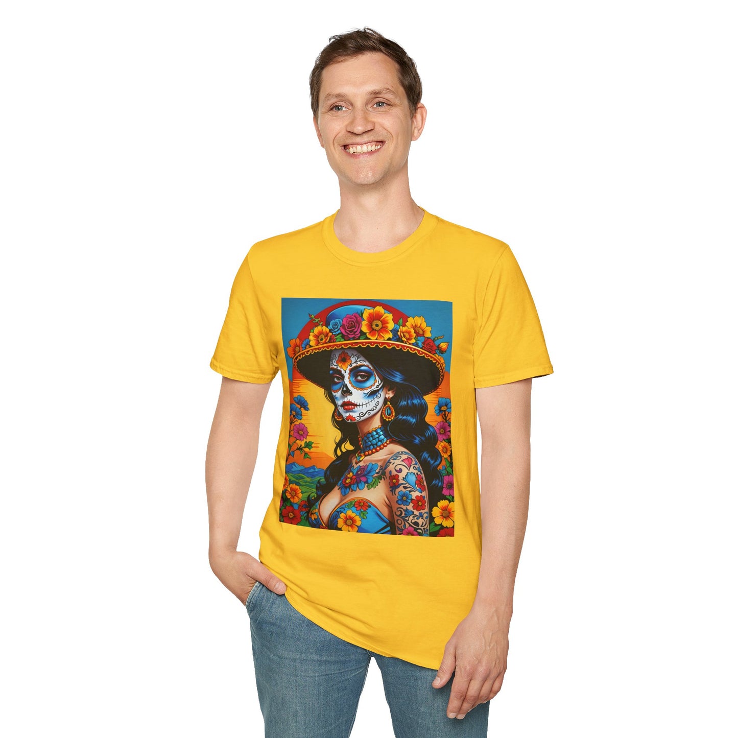 Sugar Skull Tattoo T-Shirt – Día de los Muertos Art Tee – Gift for Skull Art Fans, Tattoo Addicts, and Alternative Fashion Collectors